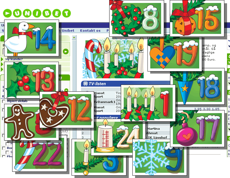 Julekalenderl&aring;ger til Unibets site.